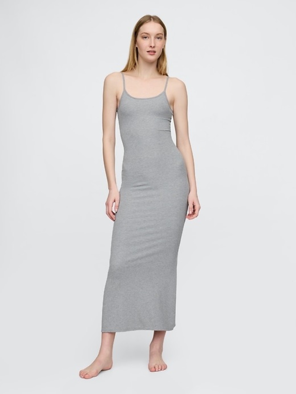 GAP Mini Rib PJ Maxi Bodycon Dress in Light Heather Gray in Tall